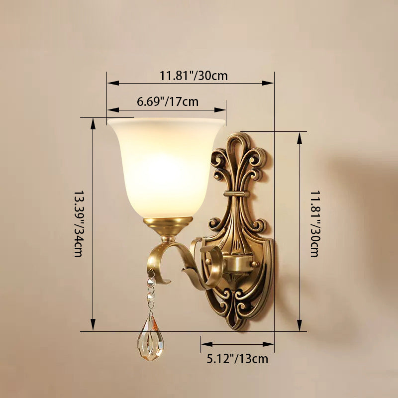 Curved Shape Brass Crystal Glass 1/2 Light Wall Sconce Lamp
