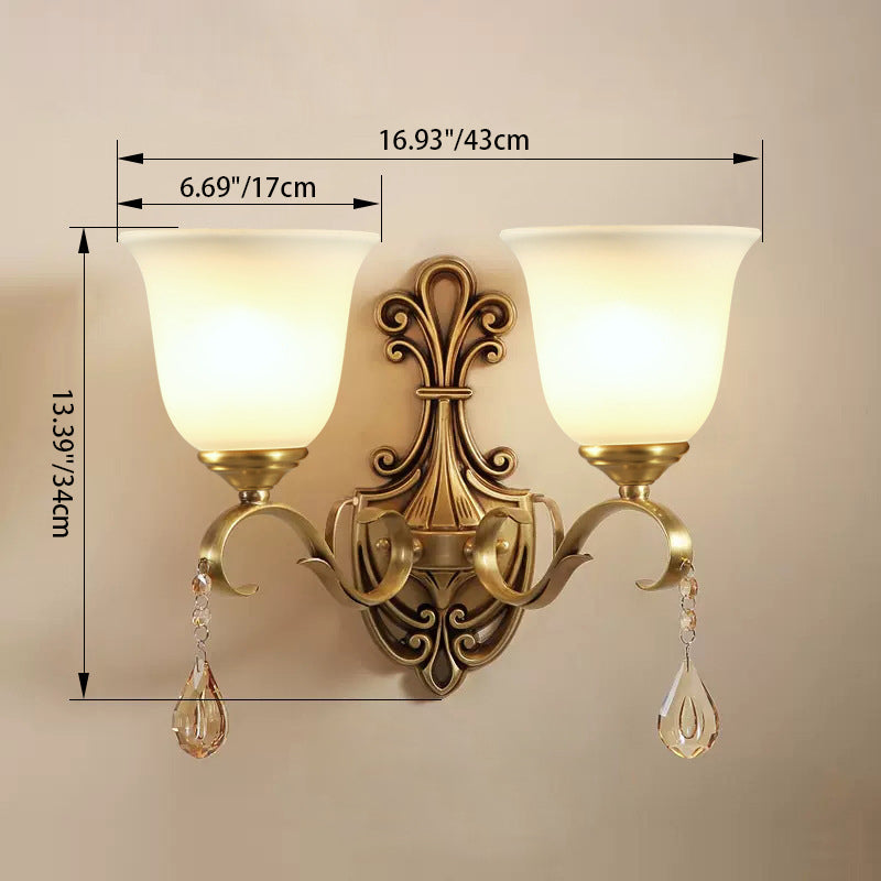 Curved Shape Brass Crystal Glass 1/2 Light Wall Sconce Lamp