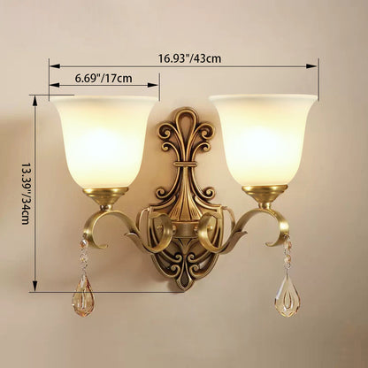 Curved Shape Brass Crystal Glass 1/2 Light Wall Sconce Lamp