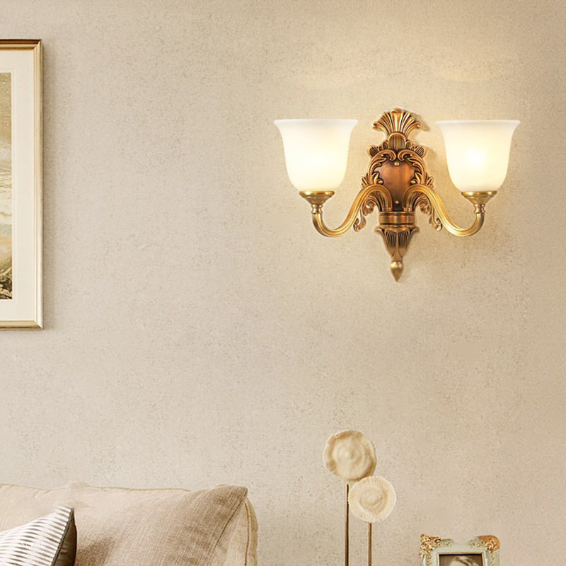 Curved Shape Brass Crystal Glass 1/2 Light Wall Sconce Lamp