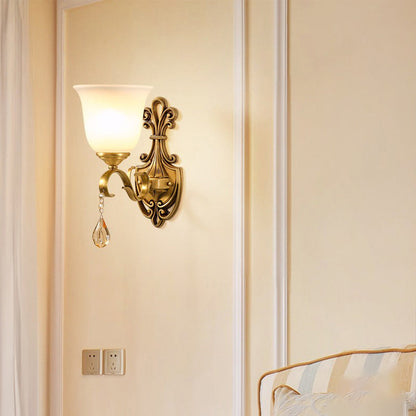 Curved Shape Brass Crystal Glass 1/2 Light Wall Sconce Lamp
