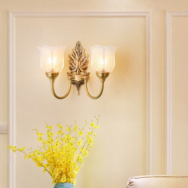 Curved Leaf Shape Brass Glass 1/2 Light Wall Sconce Lamp