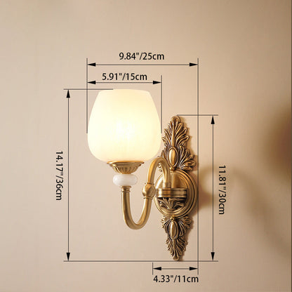 Curved Leaf Shape Brass Glass 1/2 Light Wall Sconce Lamp