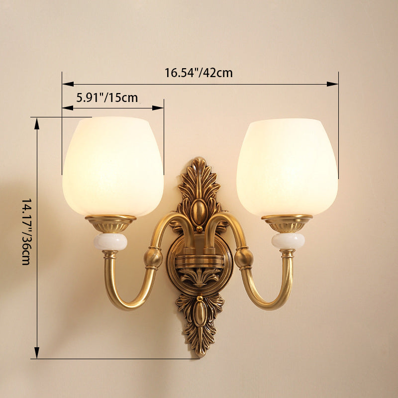 Curved Leaf Shape Brass Glass 1/2 Light Wall Sconce Lamp