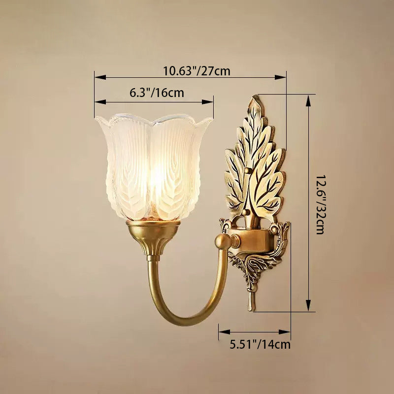 Curved Leaf Shape Brass Glass 1/2 Light Wall Sconce Lamp