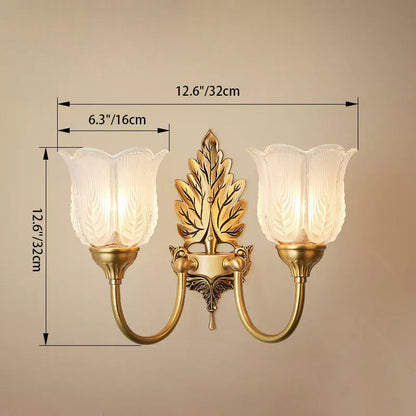 Curved Leaf Shape Brass Glass 1/2 Light Wall Sconce Lamp