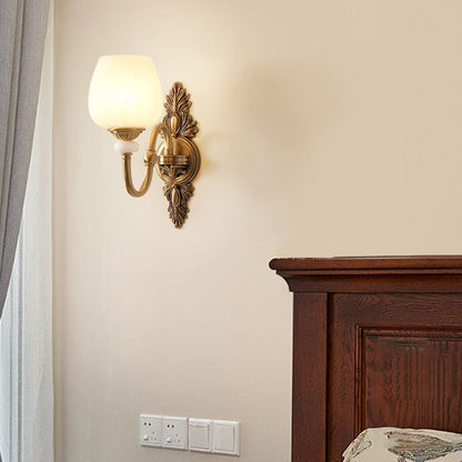 Curved Leaf Shape Brass Glass 1/2 Light Wall Sconce Lamp