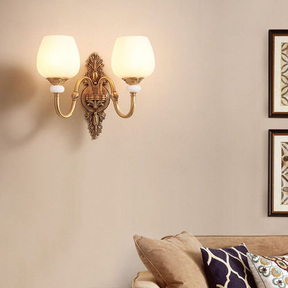 Curved Leaf Shape Brass Glass 1/2 Light Wall Sconce Lamp