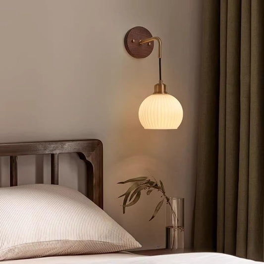 Chinese Shade Solid Wood Iron 1-Light Wall Sconce Lamp