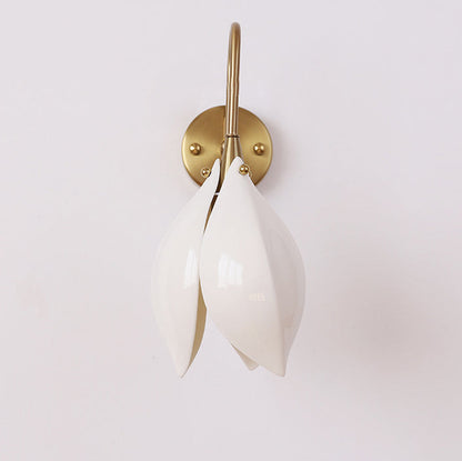 Curved Ceramic Shade Iron Frame 1-Light Wall Sconce Lamp