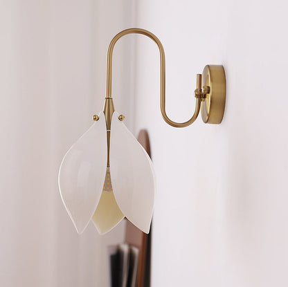 Curved Ceramic Shade Iron Frame 1-Light Wall Sconce Lamp
