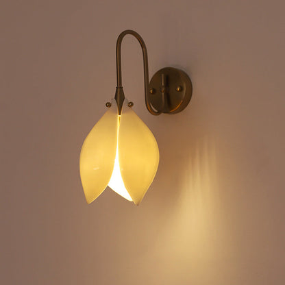 Curved Ceramic Shade Iron Frame 1-Light Wall Sconce Lamp
