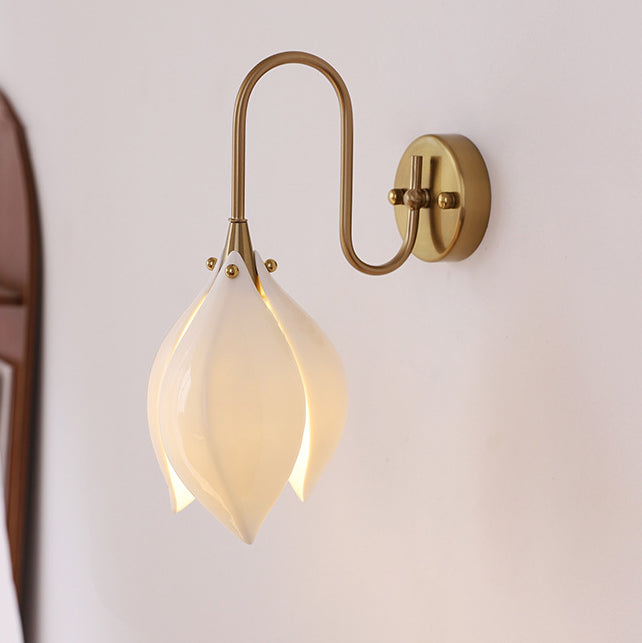Curved Ceramic Shade Iron Frame 1-Light Wall Sconce Lamp
