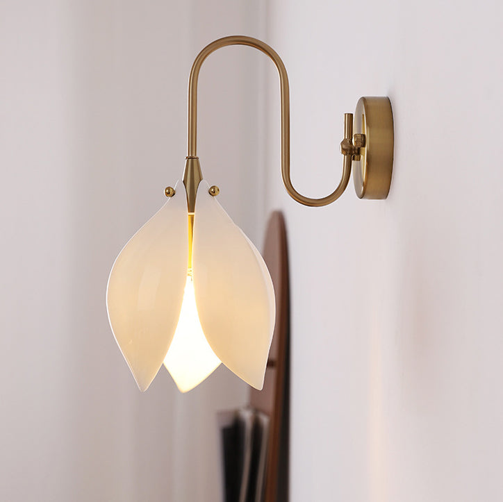 Curved Ceramic Shade Iron Frame 1-Light Wall Sconce Lamp