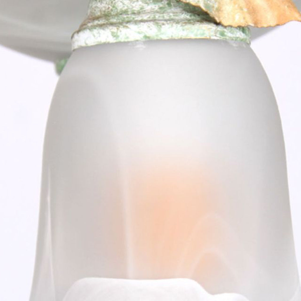 Faux Iron Frame Glass Shade 1/2 Light Wall Sconce Lamp