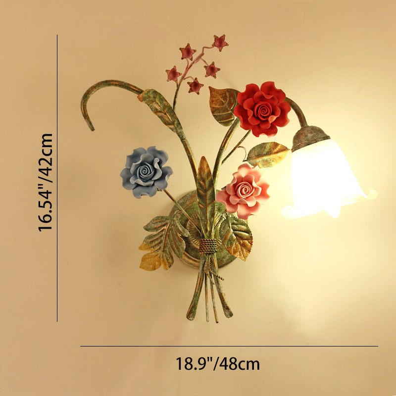 Faux Iron Frame Glass Shade 1/2 Light Wall Sconce Lamp