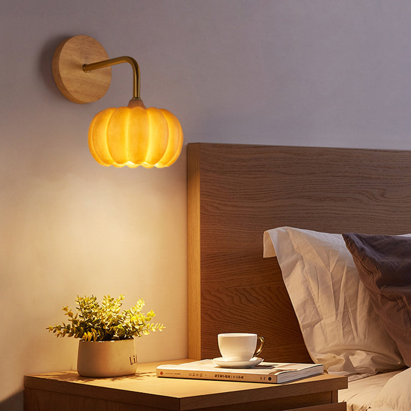 Creative Pumpkin Solid Wood Resin 1-Light Wall Sconce Lamp