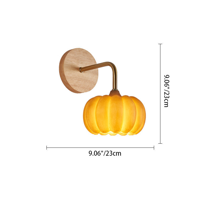 Creative Pumpkin Solid Wood Resin 1-Light Wall Sconce Lamp