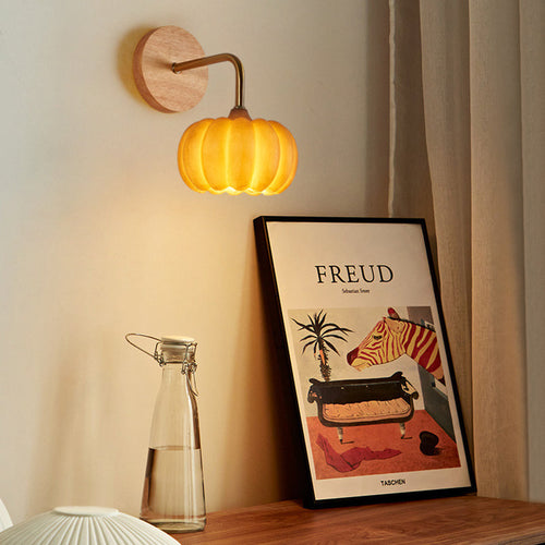 Creative Pumpkin Solid Wood Resin 1-Light Wall Sconce Lamp