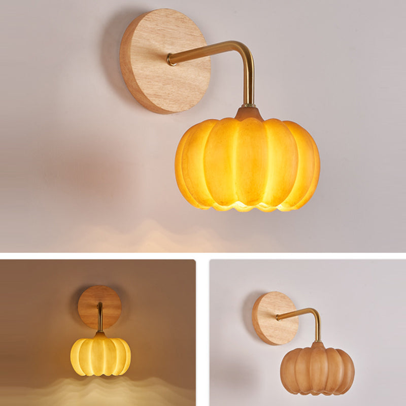 Creative Pumpkin Solid Wood Resin 1-Light Wall Sconce Lamp