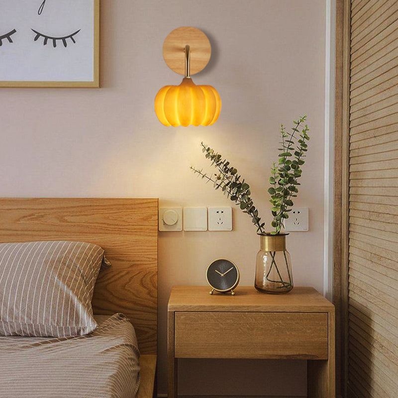 Creative Pumpkin Solid Wood Resin 1-Light Wall Sconce Lamp