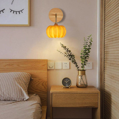Creative Pumpkin Solid Wood Resin 1-Light Wall Sconce Lamp