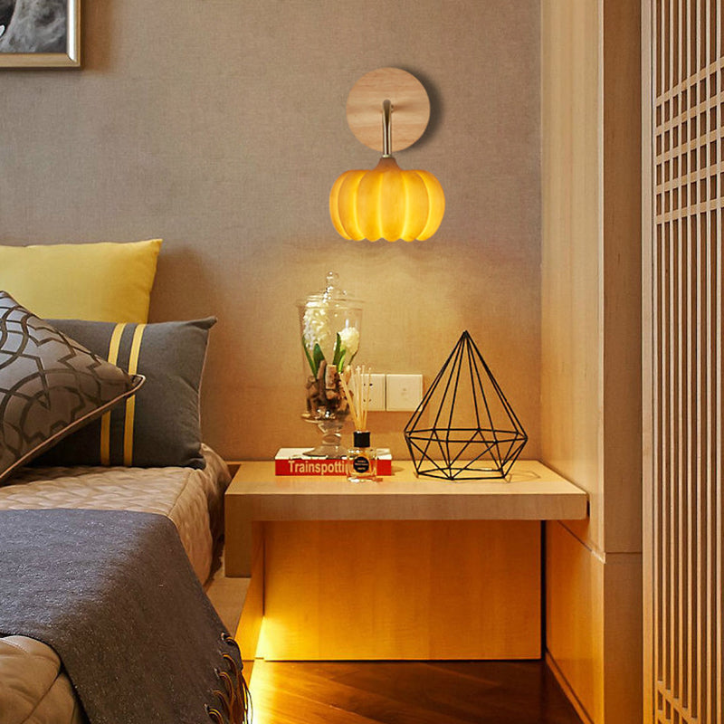 Creative Pumpkin Solid Wood Resin 1-Light Wall Sconce Lamp