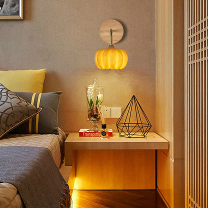 Creative Pumpkin Solid Wood Resin 1-Light Wall Sconce Lamp