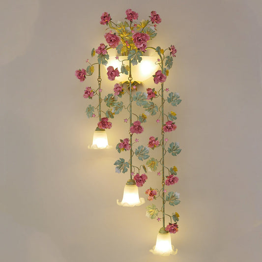 Traditional Floral Leaf Iron Glass 5-Light Wall Sconce Lamp