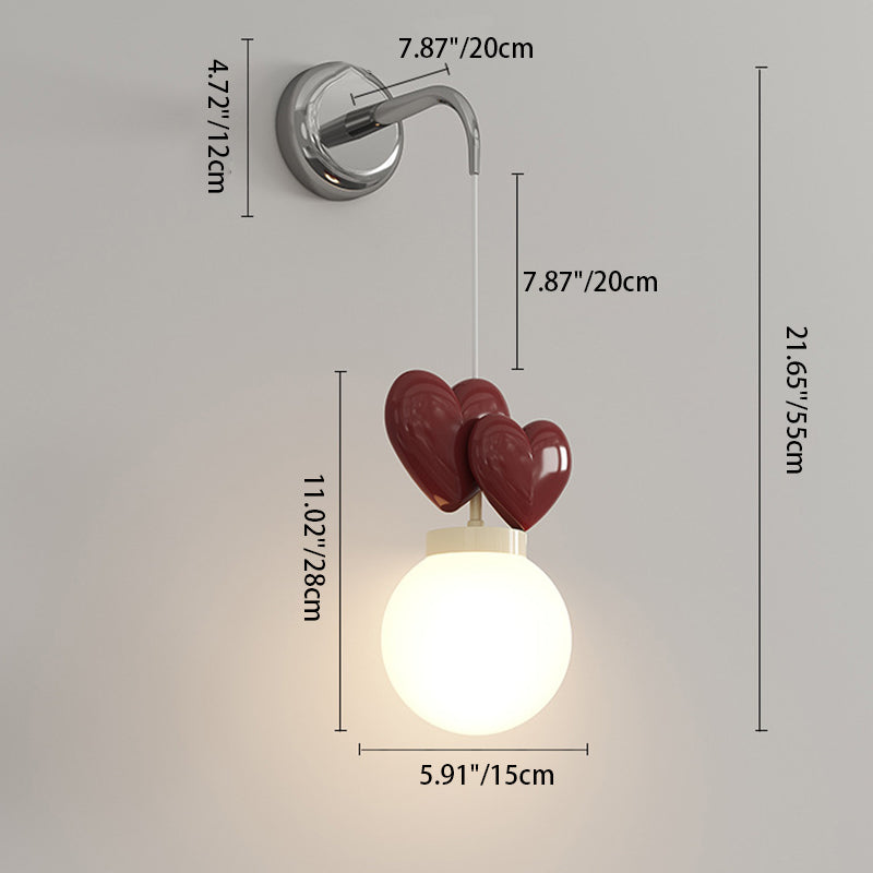 Orb Love Heart Hardware Resin 1-Light Wall Sconce Lamp