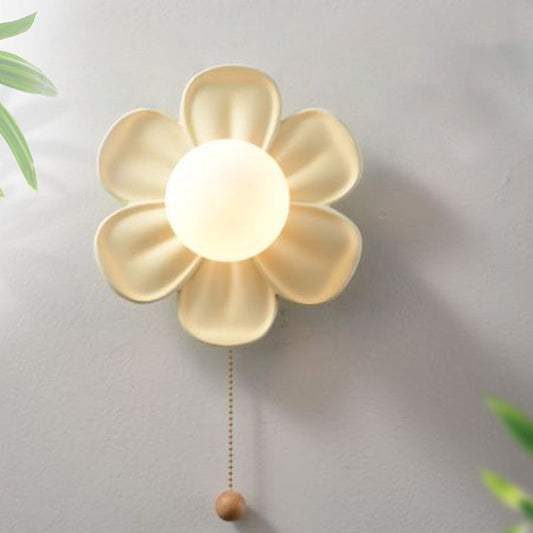 Floral Iron Glass Resin Shade 1-Light Wall Sconce Lamp