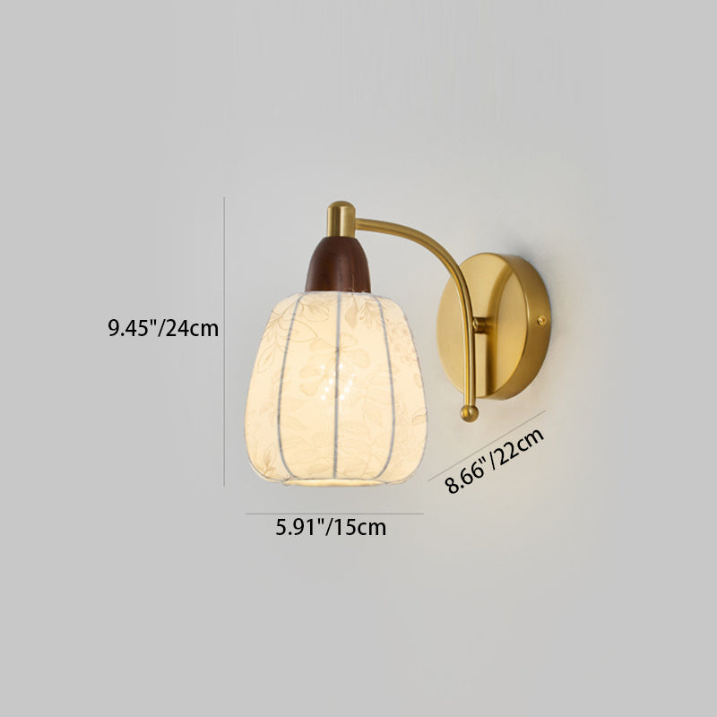 French Fabric Shade Wood Hardware 1-Light Wall Sconce Lamp