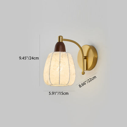 French Fabric Shade Wood Hardware 1-Light Wall Sconce Lamp