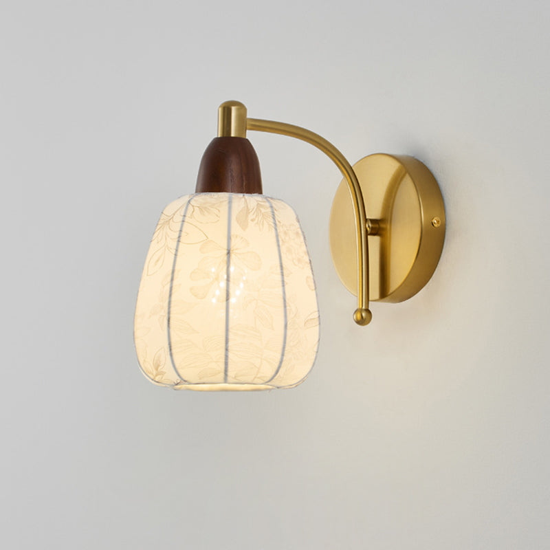 French Fabric Shade Wood Hardware 1-Light Wall Sconce Lamp