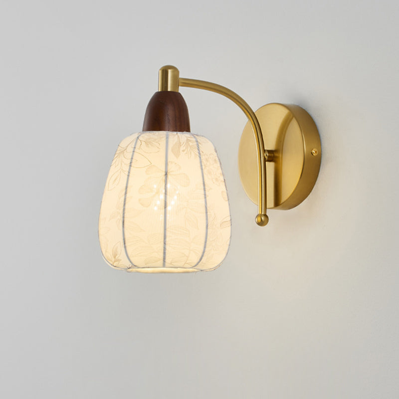 French Fabric Shade Wood Hardware 1-Light Wall Sconce Lamp