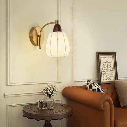 French Fabric Shade Wood Hardware 1-Light Wall Sconce Lamp