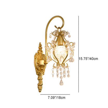 French Iron Frame Crystal Shade 1-Light Wall Sconce Lamp