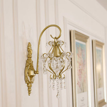French Iron Frame Crystal Shade 1-Light Wall Sconce Lamp
