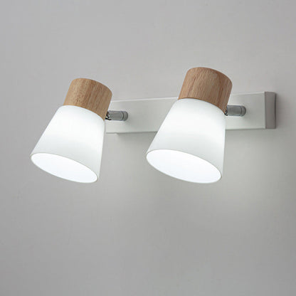 Round Metal Wood Glass Shade 1/2 Light Wall Sconce Lamp