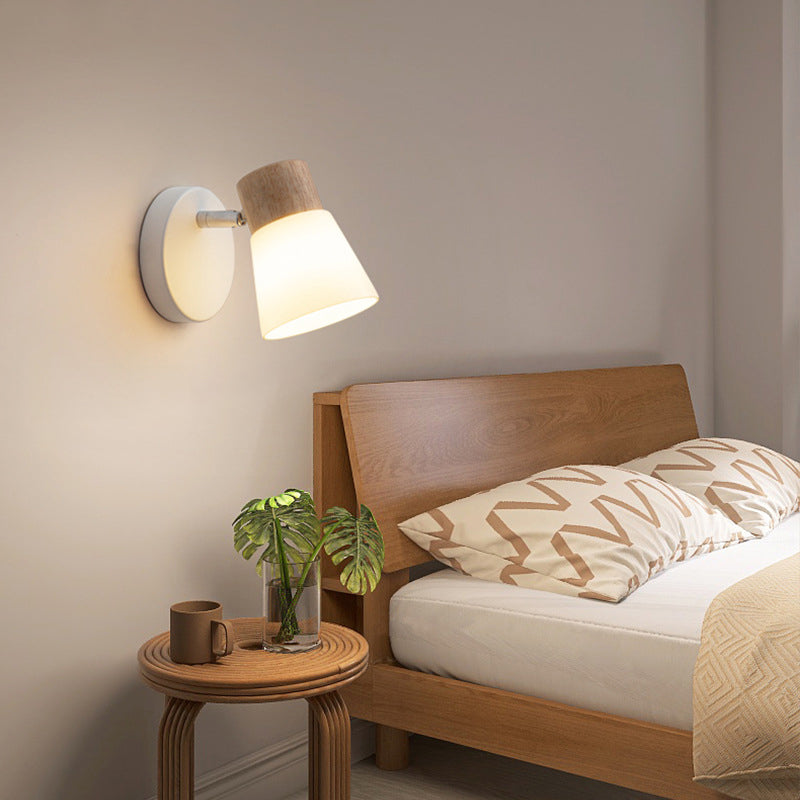 Round Metal Wood Glass Shade 1/2 Light Wall Sconce Lamp