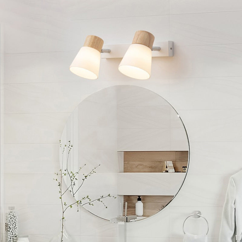 Round Metal Wood Glass Shade 1/2 Light Wall Sconce Lamp