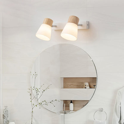 Round Metal Wood Glass Shade 1/2 Light Wall Sconce Lamp