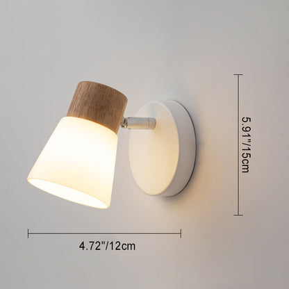 Round Metal Wood Glass Shade 1/2 Light Wall Sconce Lamp