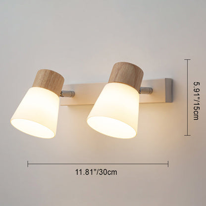 Round Metal Wood Glass Shade 1/2 Light Wall Sconce Lamp