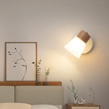 Round Metal Wood Glass Shade 1/2 Light Wall Sconce Lamp