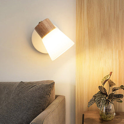 Round Metal Wood Glass Shade 1/2 Light Wall Sconce Lamp