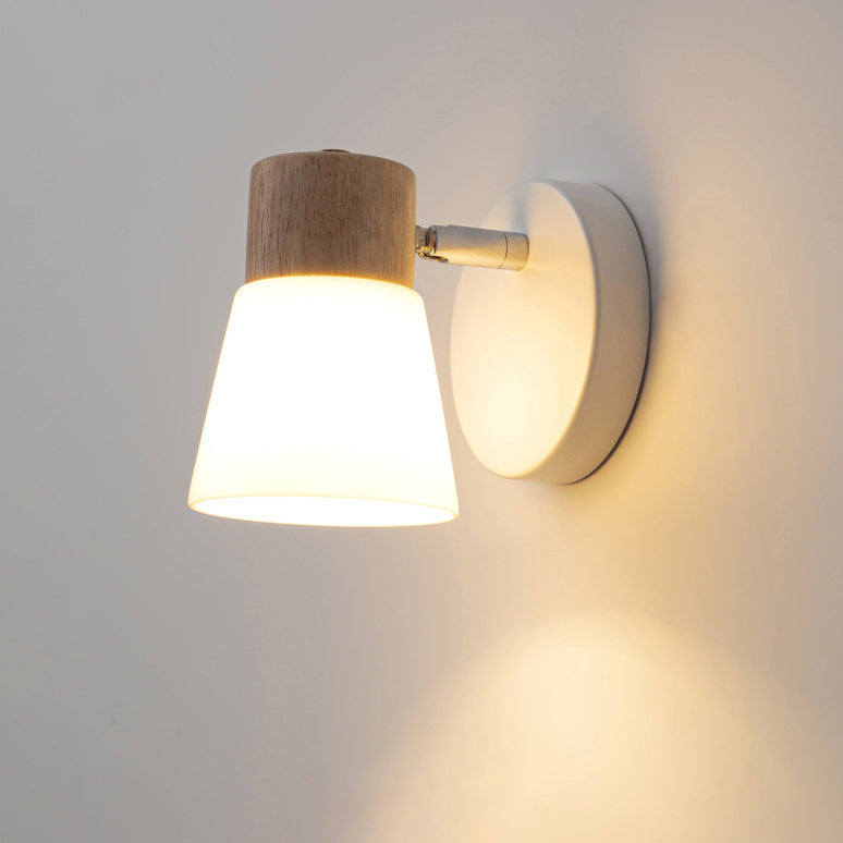 Round Metal Wood Glass Shade 1/2 Light Wall Sconce Lamp