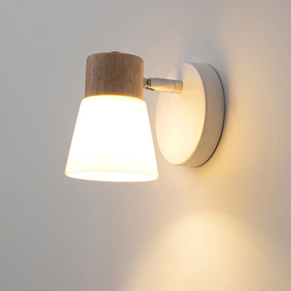 Round Metal Wood Glass Shade 1/2 Light Wall Sconce Lamp