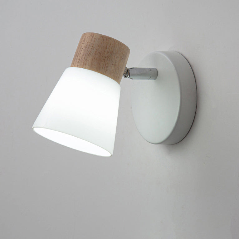 Round Metal Wood Glass Shade 1/2 Light Wall Sconce Lamp