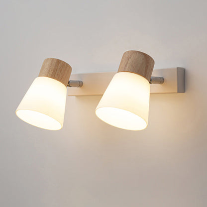 Round Metal Wood Glass Shade 1/2 Light Wall Sconce Lamp